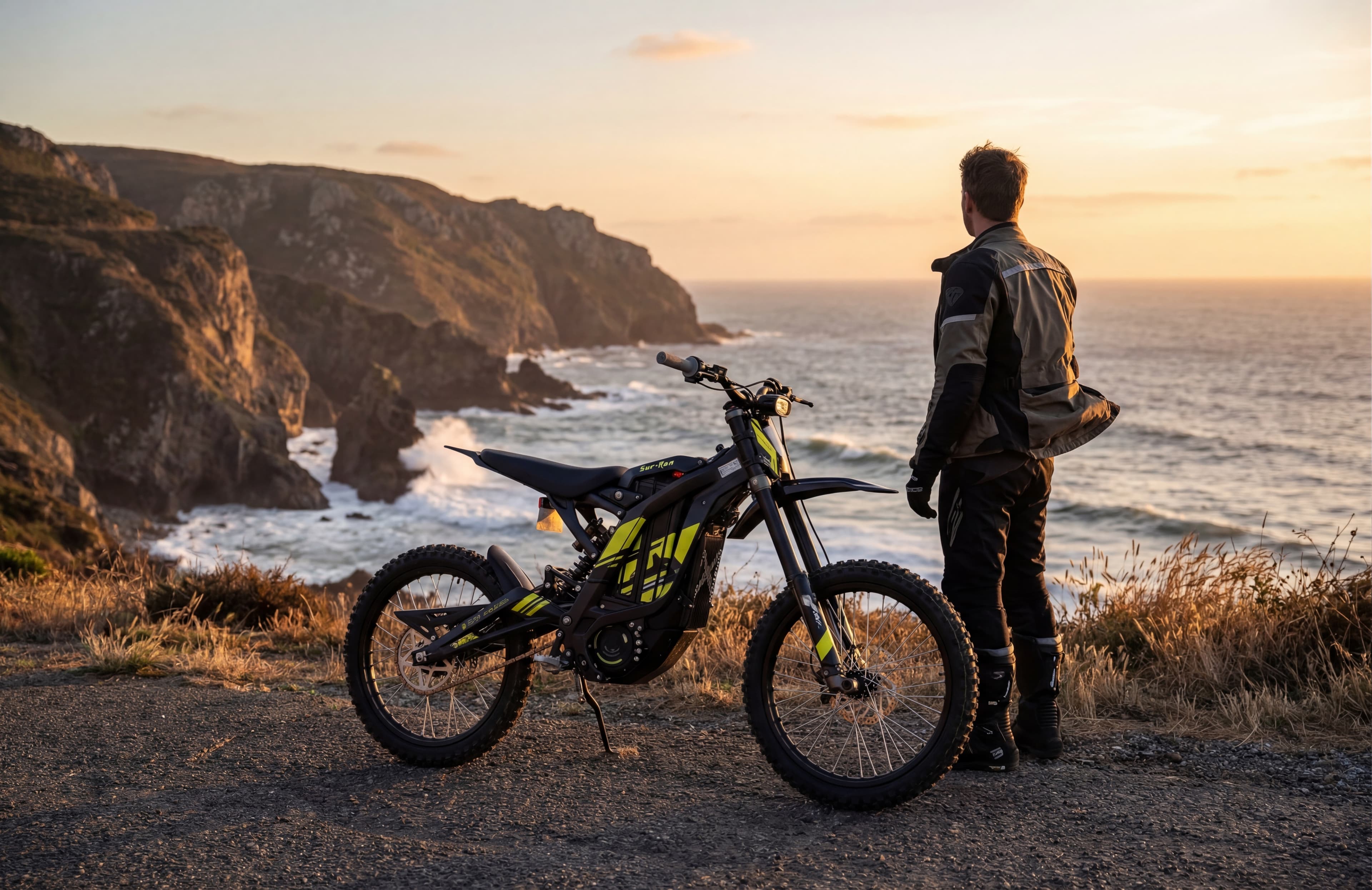 Sur-Ron Ultra Bee en action dans un paysage montagneux - Moto électrique tout-terrain
